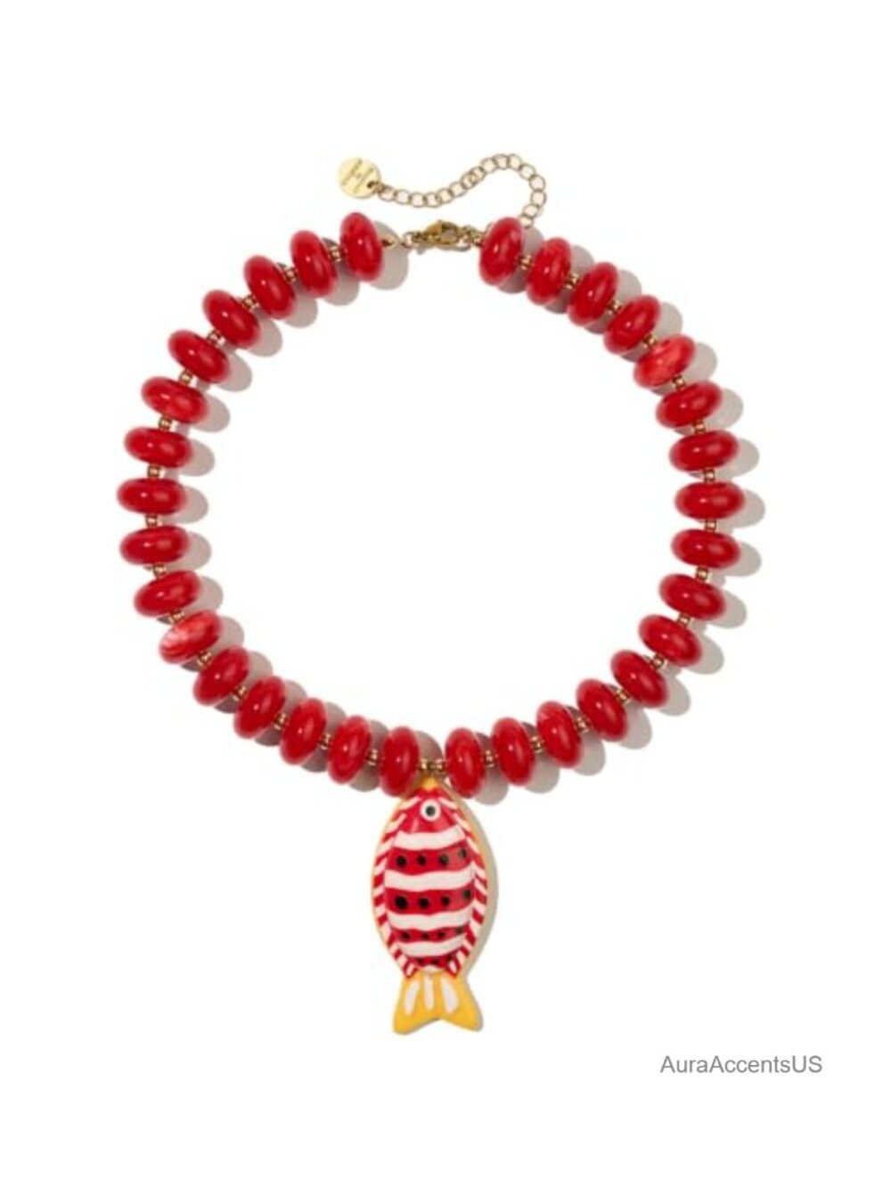 Chunky Beaded Statement Necklace Gold Plated Stainless Steel Lobster Clasp